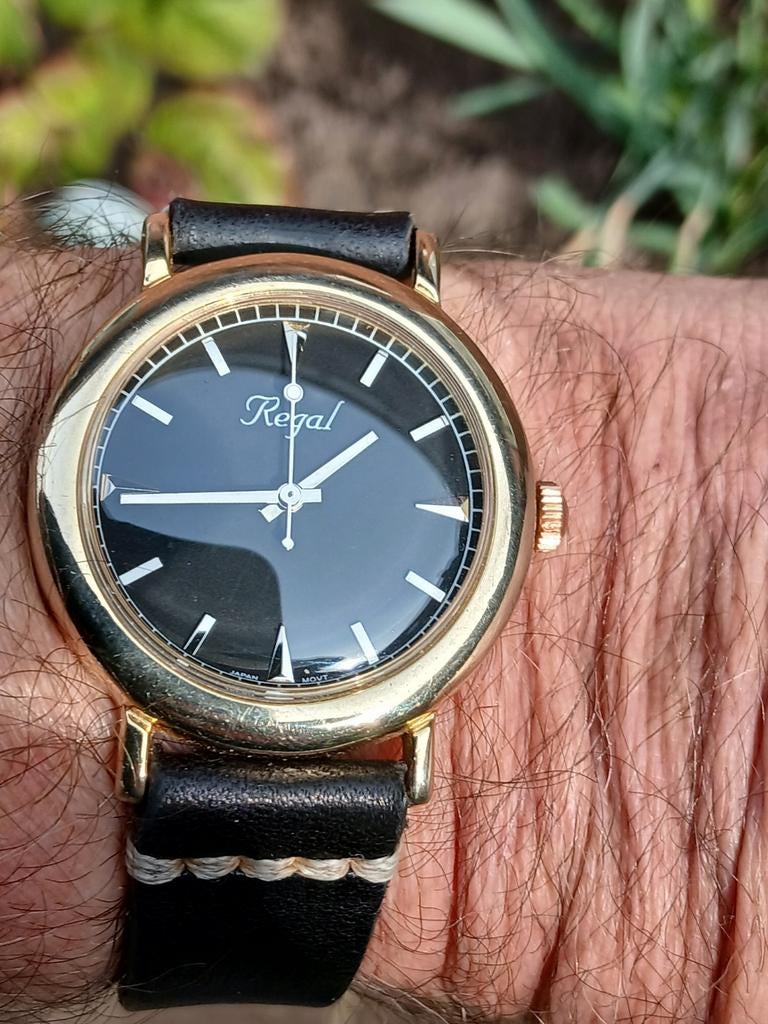 Regal heren horloge Quarts met nieuw leren band, Ophalen of Verzenden, Leer, Overige merken