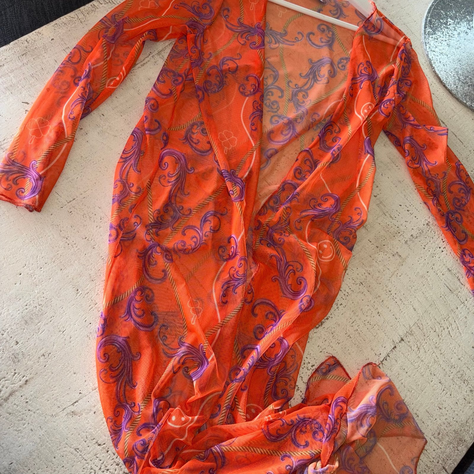 Oranje mesh kimono met barokprint /strandjurk maat s, Maat 38/40 (M), Oranje, Ophalen of Verzenden, Zo goed als nieuw
