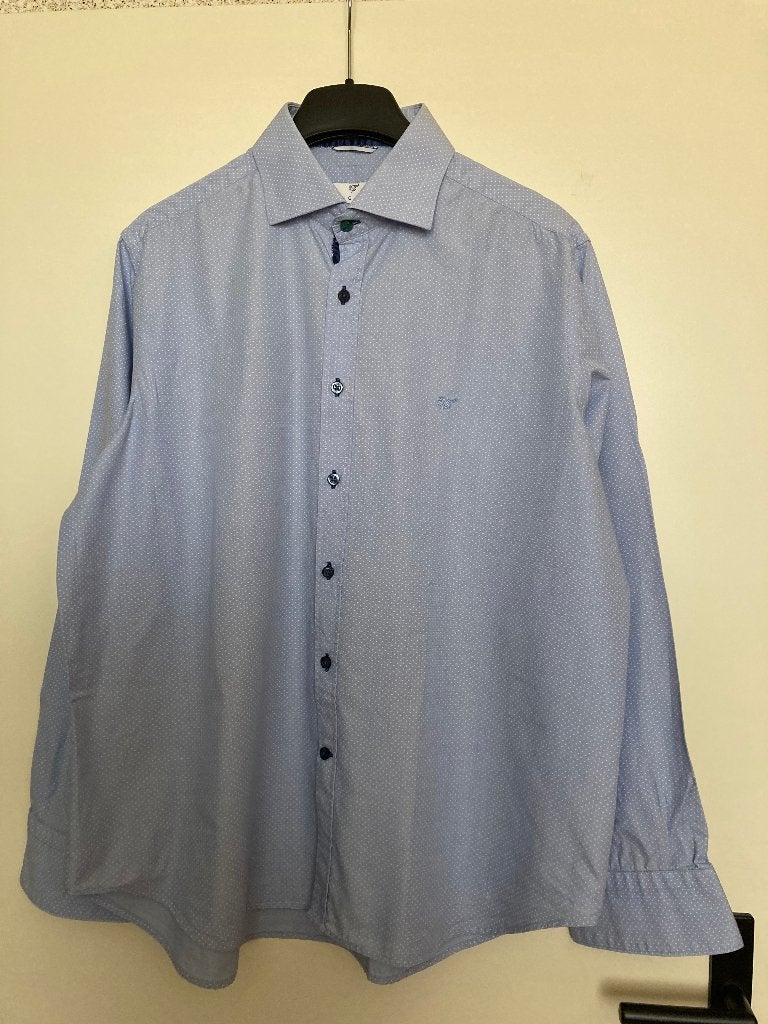 Lichtblauw stippen overhemd mt XXL - Fugaro, Blauw, Fugaro, Ophalen of Verzenden, Zo goed als nieuw