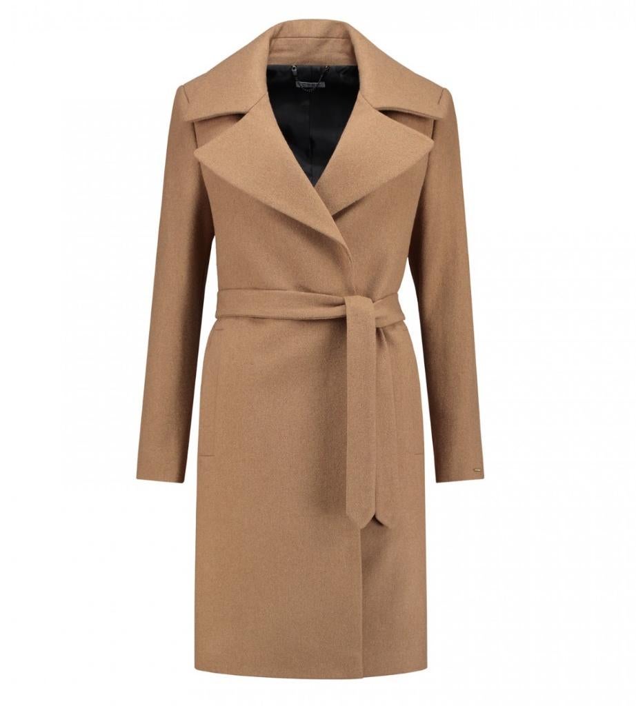 CVRD Kenza mantel wolblend met strikceintuur camel beige M, Maat 38/40 (M), CVRD, Beige, Nieuw