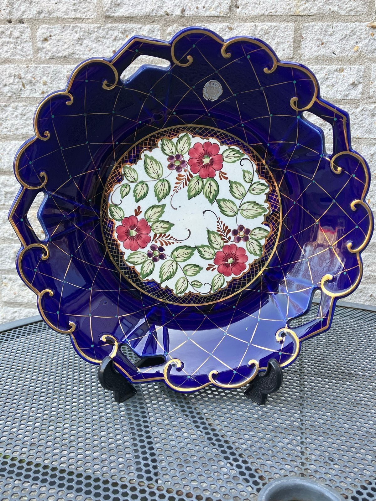 Flora Gouda Holland Schaal 633 - Diepblauw met Goud, Antiek en Kunst, Ophalen of Verzenden
