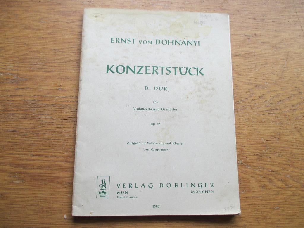 ERST VON DOHNANYI-KONZERTSTÜCK D-DUR -CELLO + PIANO, Muziek en Instrumenten, Cello, Gebruikt, Klassiek, Ophalen of Verzenden
