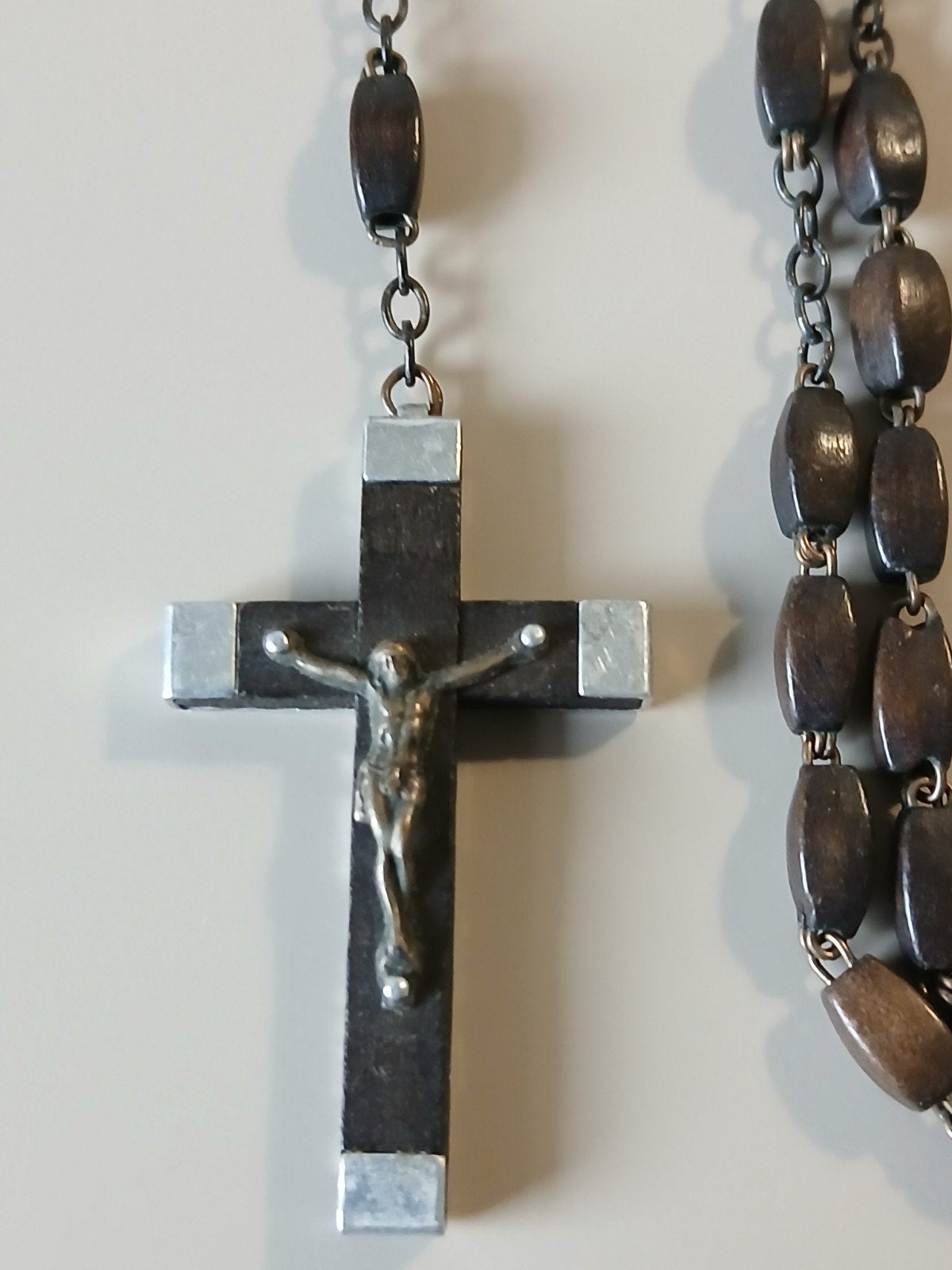 Vintage Rozenkrans Kralen en Lichtmetalen Kruis, Ophalen of Verzenden