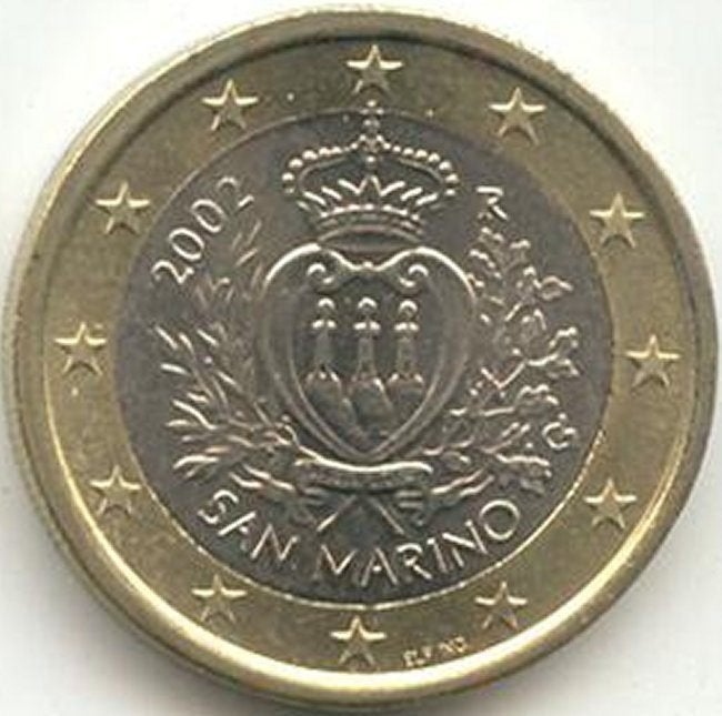 San Marino 1 euro 2002 UNC in munthouder - lastig jaar, Ophalen of Verzenden, San Marino, 1 euro, Losse munt
