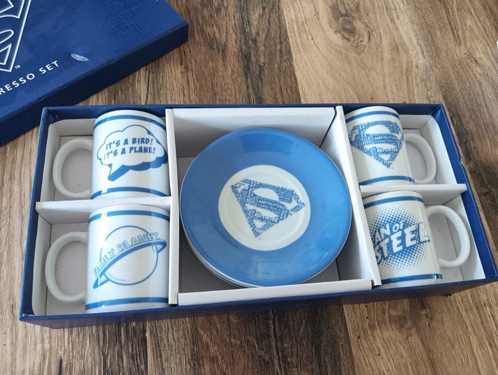 Superman espresso set, Nieuw, Ophalen of Verzenden, Glas, Overige stijlen