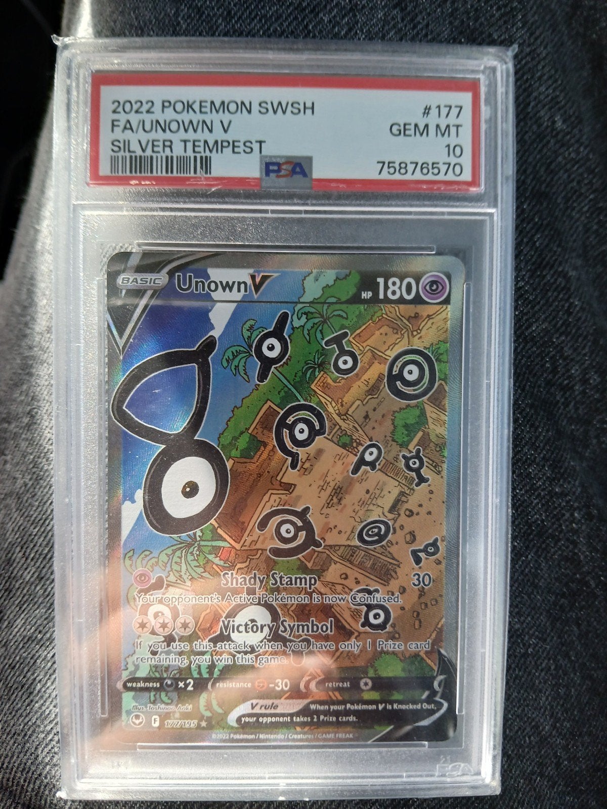 PSA 10 Unown V (Full Art - Silver Tempest #177 Pokémon Kaart, Hobby en Vrije tijd, Ophalen, Nieuw, Losse kaart