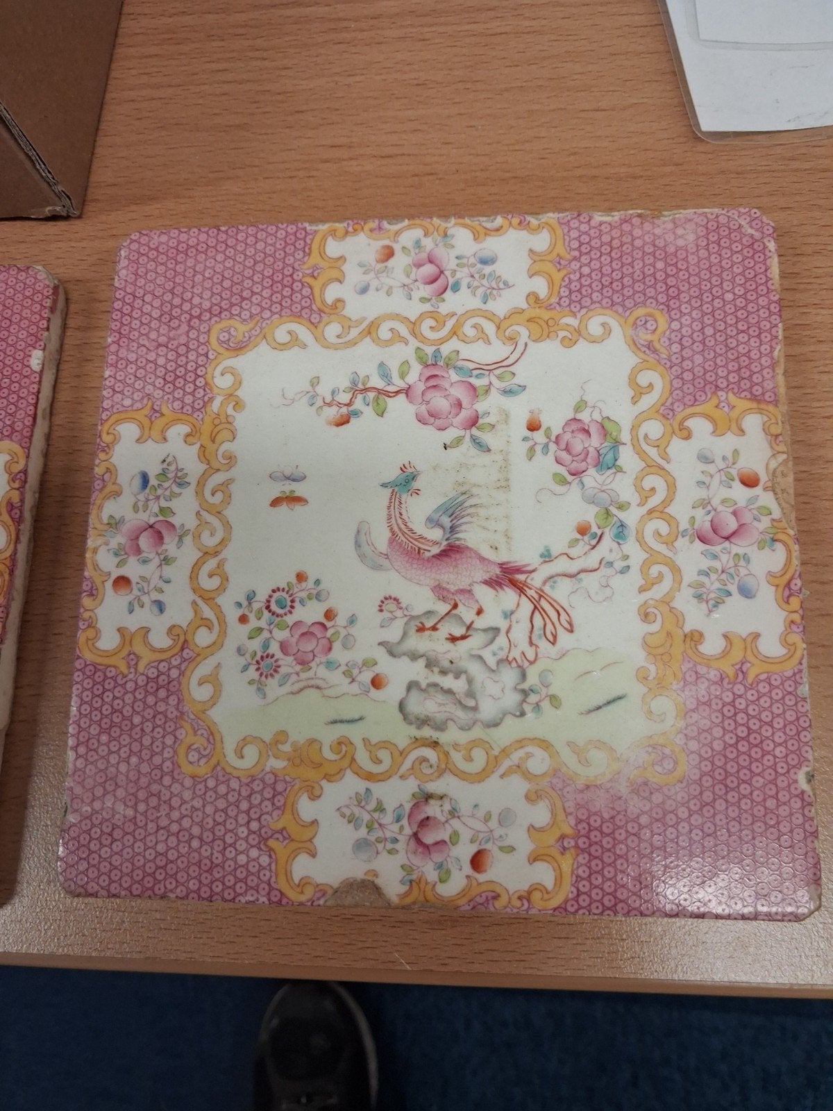 4 Roze Wandtegels met Oosters Patroon - Vintage Stijl, Antiek en Kunst, Antiek | Wandborden en Tegels, Ophalen of Verzenden