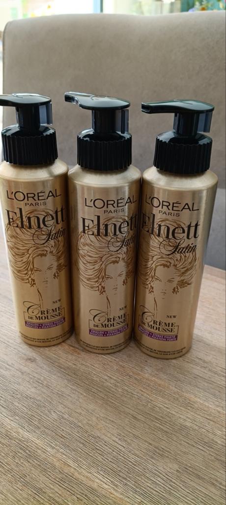 3 bussen L'Oréal Elnett Crème de Mousse, Ophalen of Verzenden, Nieuw, Gel, Wax, Haarlak of Mousse