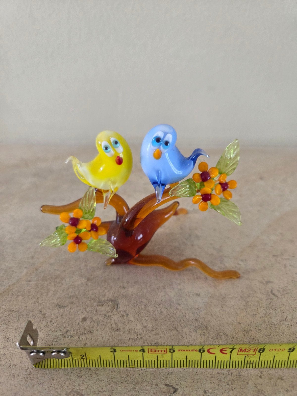 Handgeblazen Venetiaanse Murano glazen vogels op tak, Antiek en Kunst, Ophalen of Verzenden