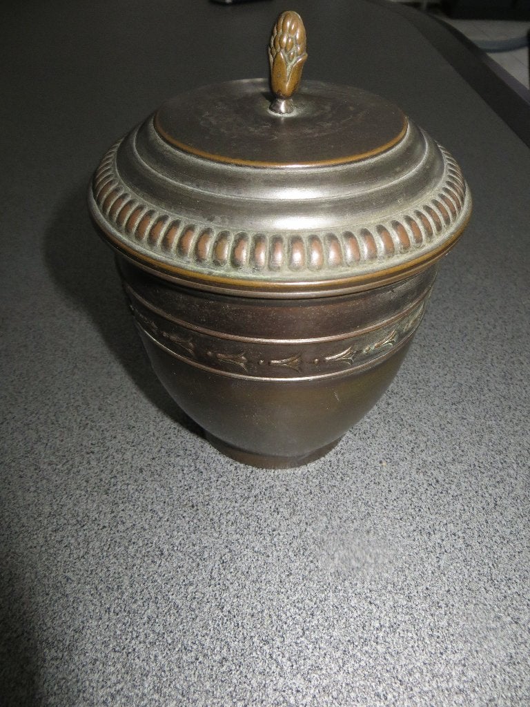 Oude koperen tabakspot hoogte totaal met deksel 15 cm, Antiek en Kunst, Ophalen of Verzenden