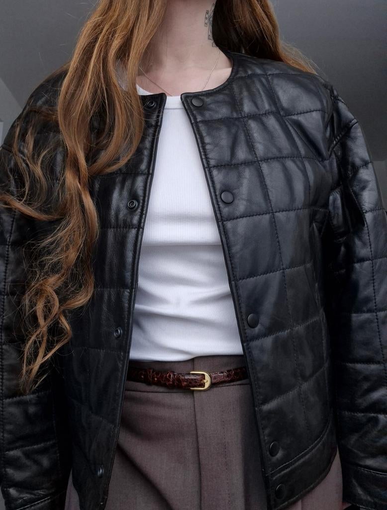 H&M Premium Selection leren bomberjack, Kleding | Dames, H&M, Zwart, Maat 42/44 (L), Ophalen of Verzenden