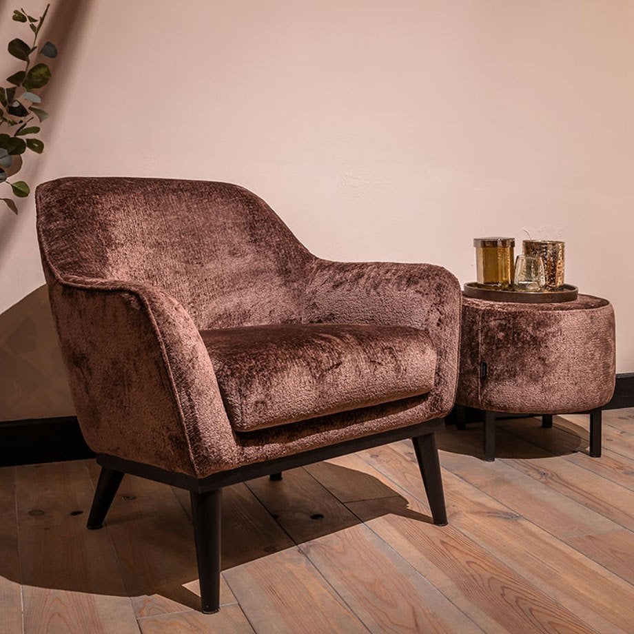 Fauteuil Timo in stof Charmonix Mocca, Ophalen, Minder dan 75 cm, Nieuw, 75 tot 100 cm