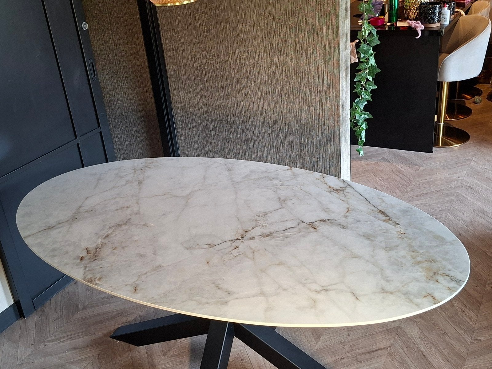 Elegante eettafel met keramisch marmeren blad - 180x100 cm, Ophalen, 50 tot 100 cm, Zo goed als nieuw, 150 tot 200 cm