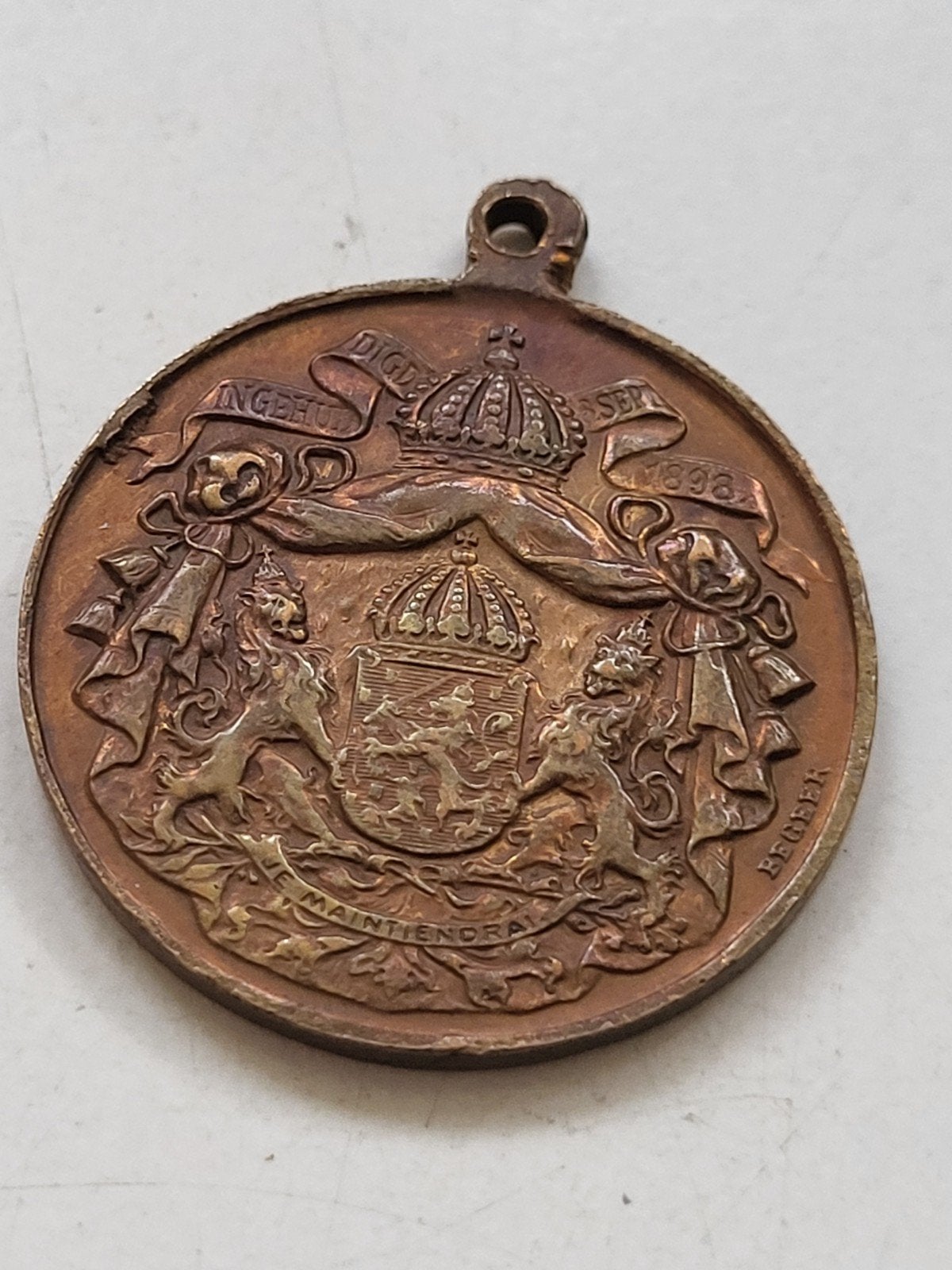 Koningin Wilhelmina inhuldigingsmedaille 1898 brons Begeer, Ophalen of Verzenden