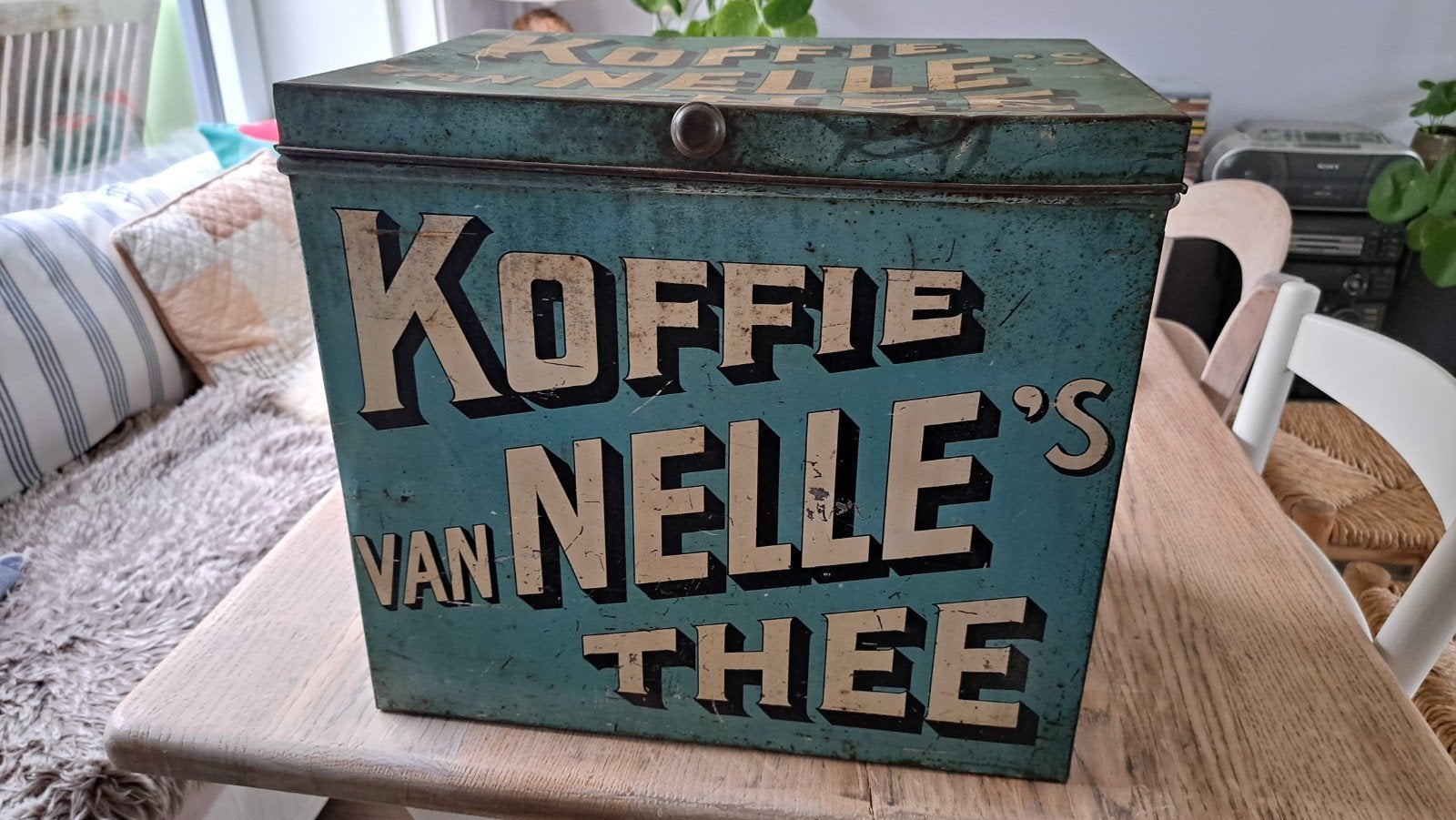 Groot Vintage Van Nelle Koffie & Thee Blik - 42x29x37cm, Ophalen