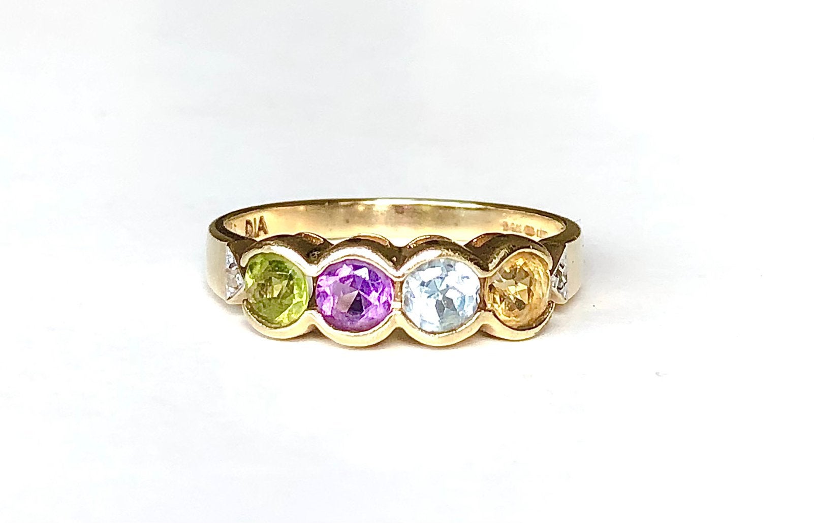 Vintage 9k gouden ring topaas peridot citrien maat 18, 18 tot 19, Gebruikt, Ophalen of Verzenden, Met edelsteen