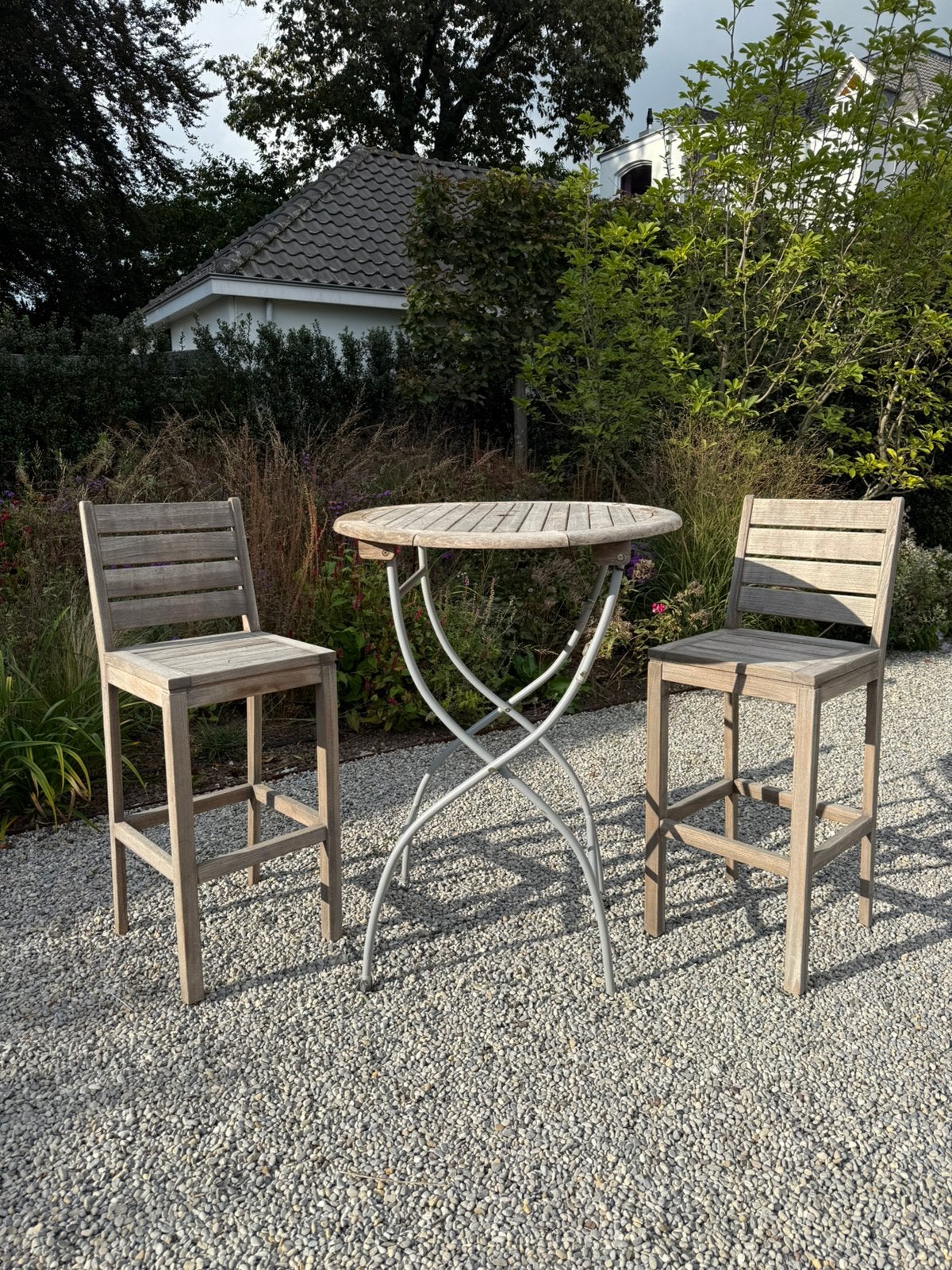 10x Houten barkrukken voor in de tuin, Tuin en Terras, Ophalen, Zo goed als nieuw, Hout