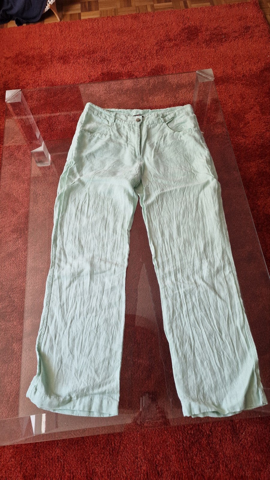 Linnen mintkleurige broek maat M, Ophalen