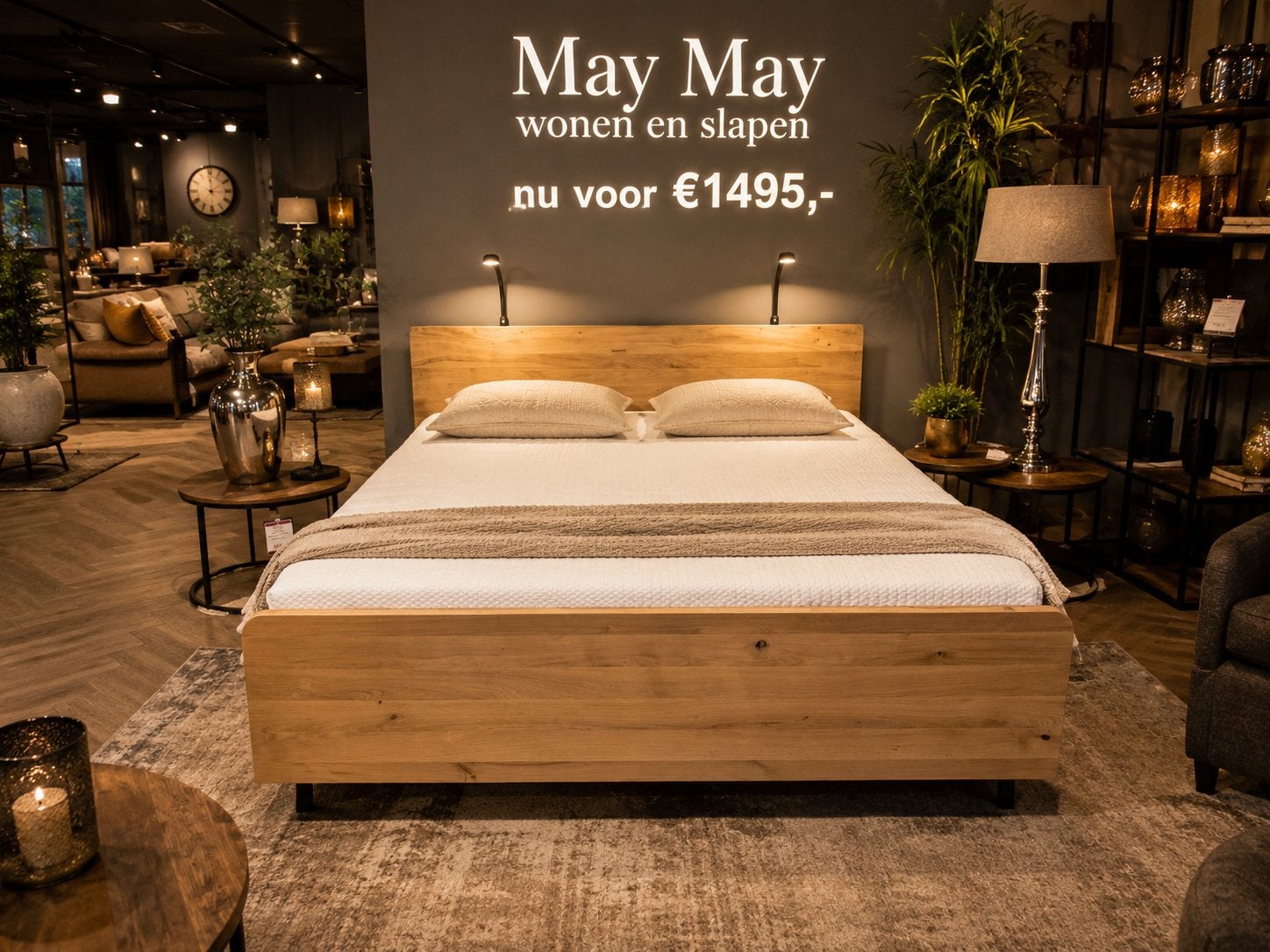 Industrieel design bed 160 Antonelli - Massief eiken E-7390, Huis en Inrichting, Slaapkamer | Bedden, Nieuw, Tweepersoons, 160 cm