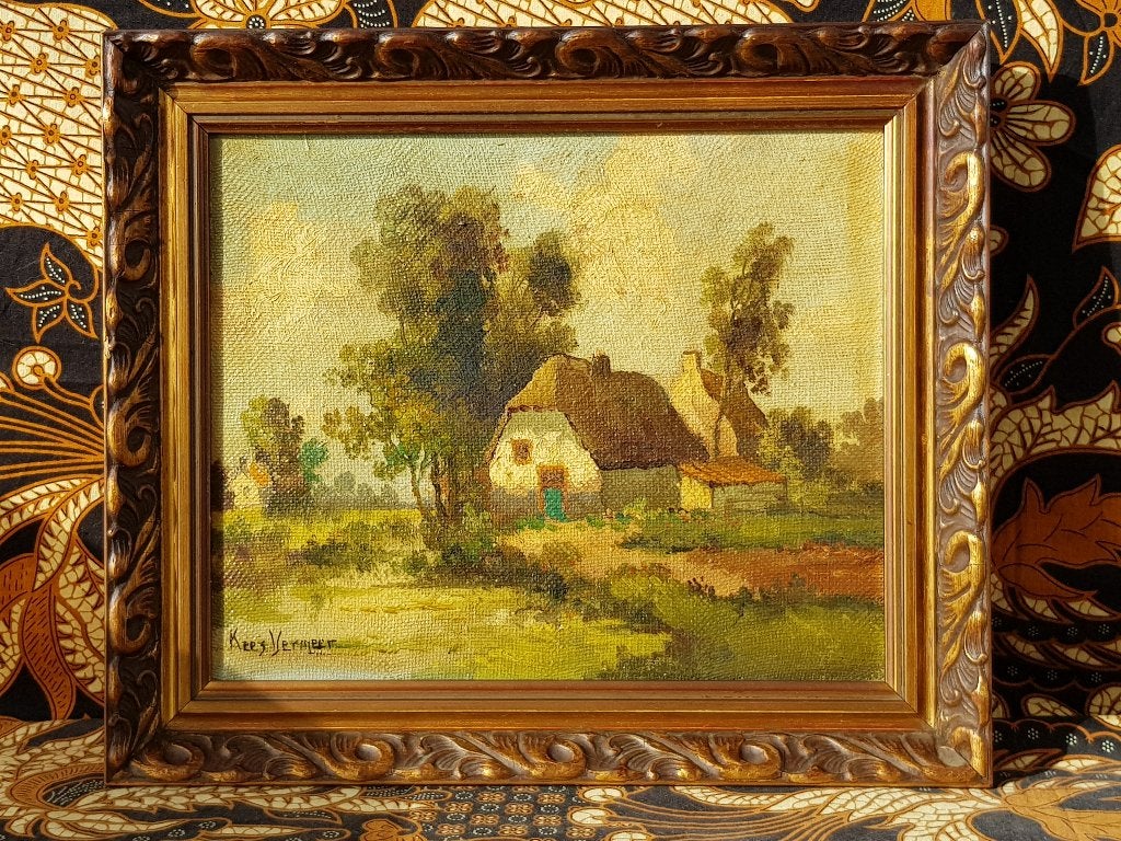 Oud ingelijst Kees Vermeer olieverf schilderij 37 cm., Antiek en Kunst, Doek, Ophalen of Verzenden, Gesigneerd, Landschap