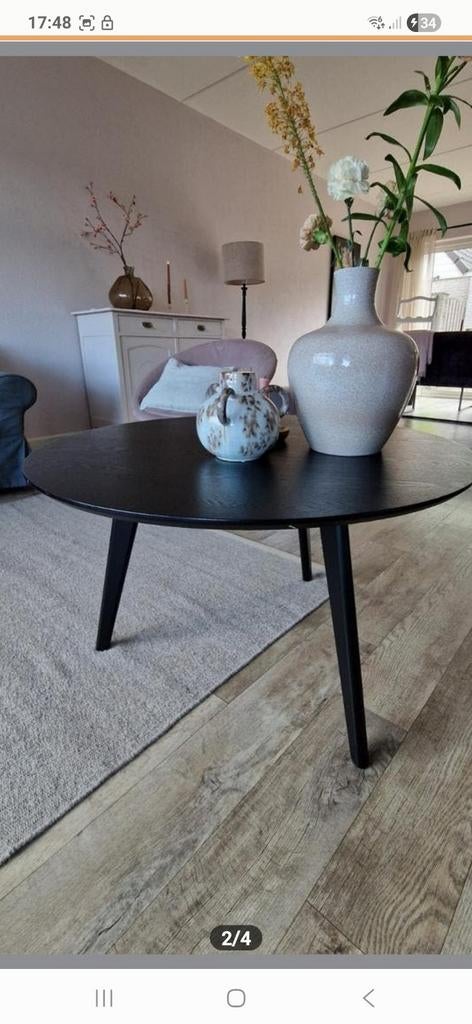 Gratis!! Mooie zwarte houten salontafel: zsm ophalen, Ophalen, 50 tot 100 cm, Rond, 50 tot 100 cm