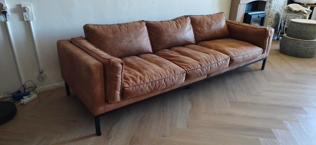 Comfortabele 3-zitsbank in cognac kleur, Huis en Inrichting, Ophalen, Modern, Industrieel, Driepersoons, 75 tot 100 cm