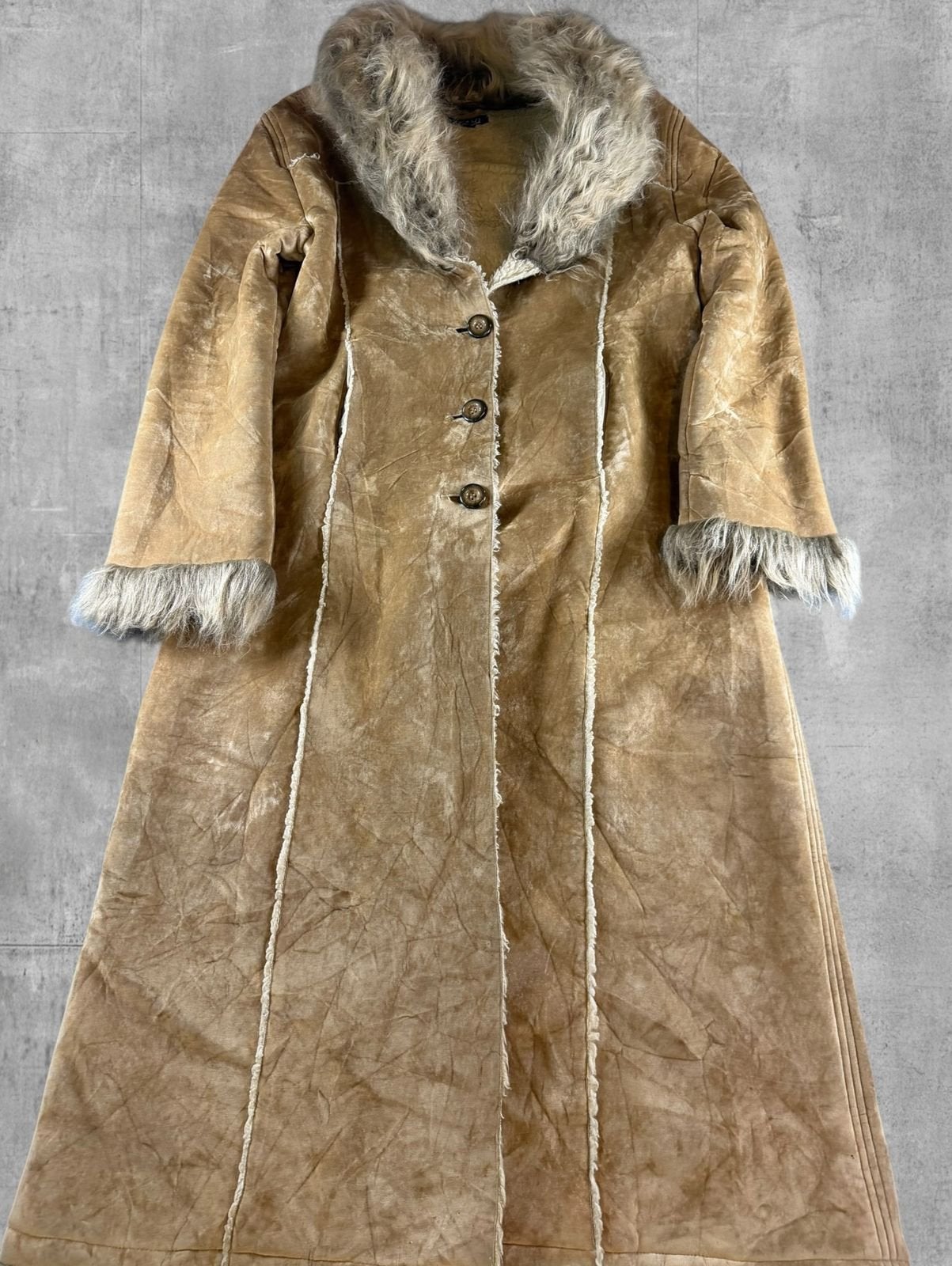 Bruine Afghaanse jas (lammy coat / pennycoat), Vintage, Bayline Vintage Trading, Bruin, Verzenden, Maat 42/44 (L)