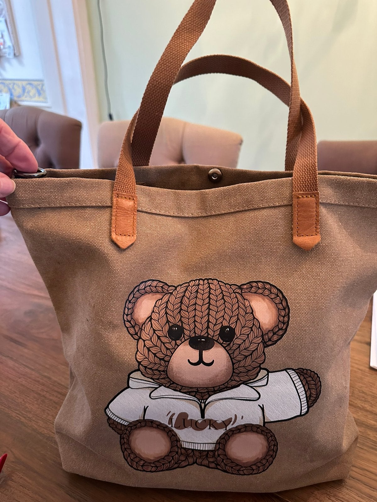 Linnen handtas/boodschappentas “”👜, Ophalen, 30 cm of meer, Bruin, Nieuw