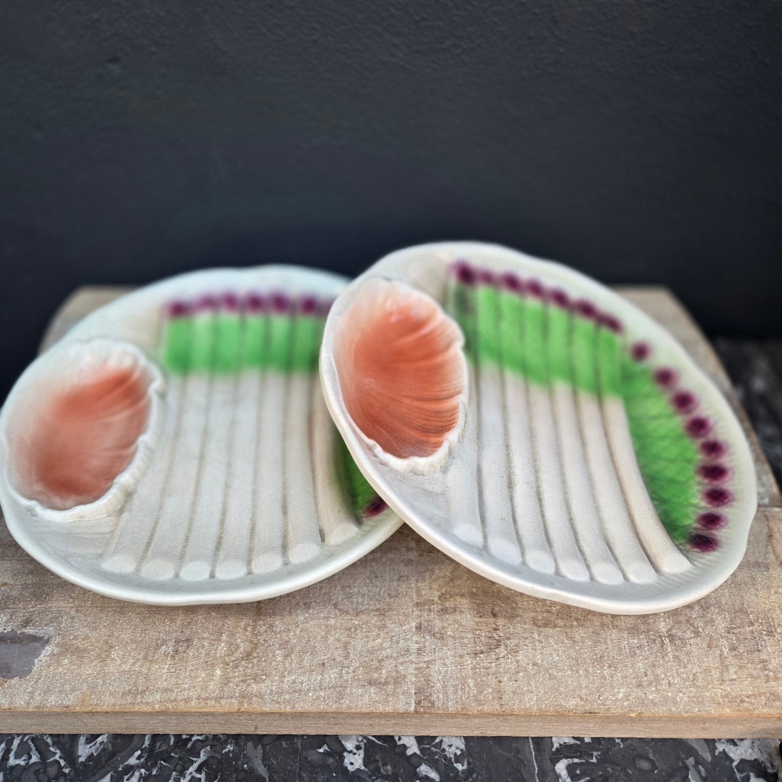 Esdeve Sarreguemines faience Frankrijk asperge borden, Ophalen of Verzenden