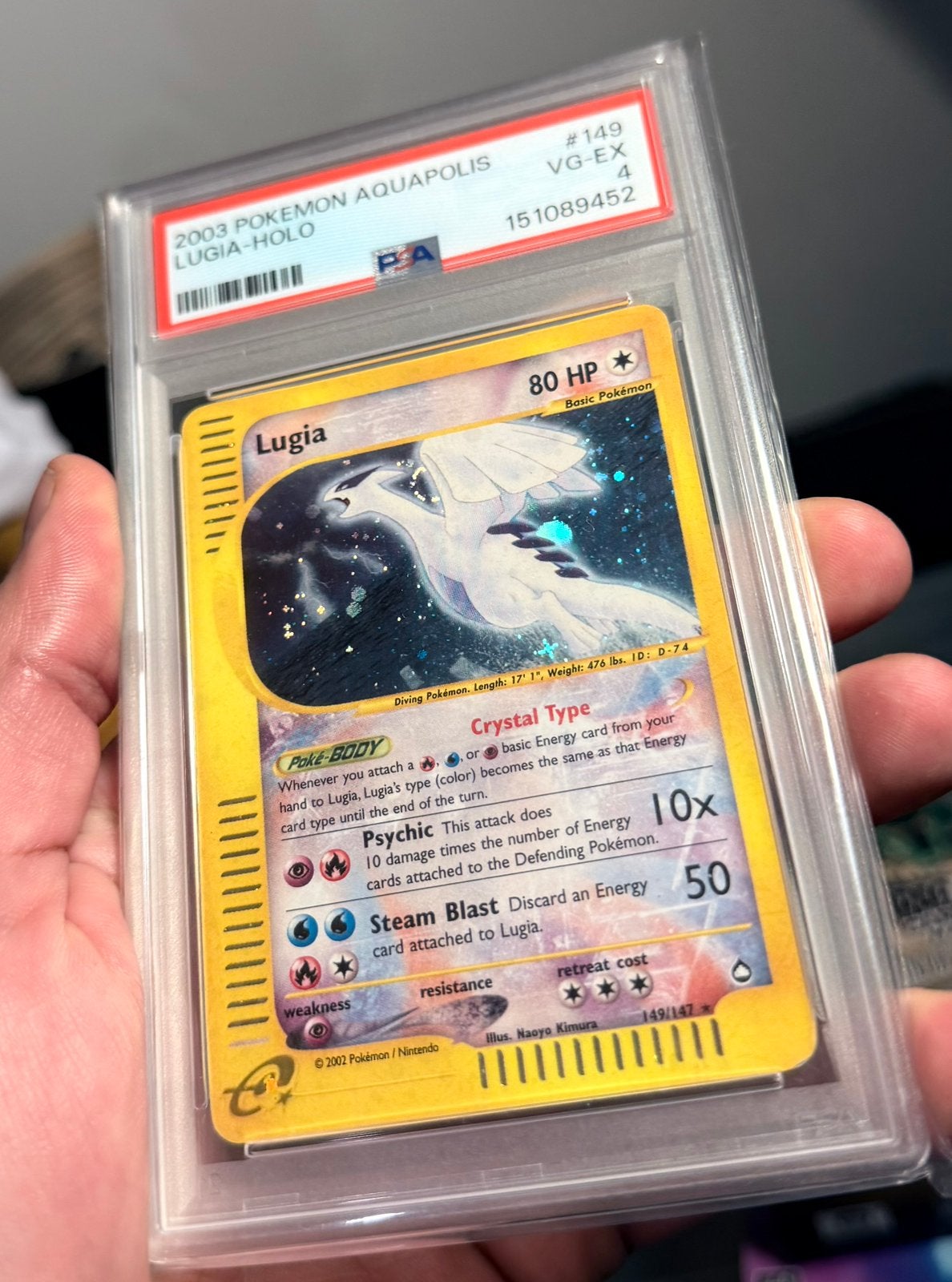 ‼️Lugia Holo PSA 4 • 2003 Aquapolis • SWIRL Pokémon kaart‼️, Ophalen of Verzenden, Gebruikt, Losse kaart, Foil