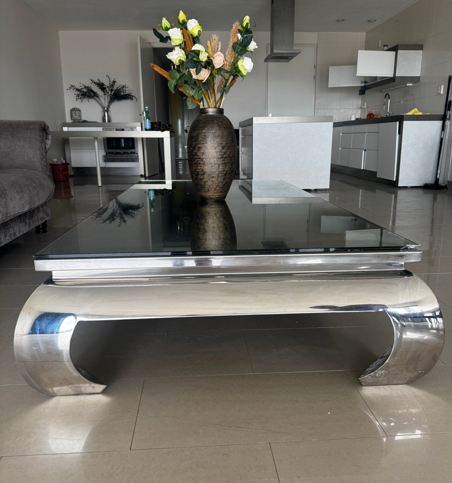 Grote RVS salontafel, Huis en Inrichting, Tafels | Salontafels, Ophalen, Gebruikt, 50 tot 100 cm, Minder dan 50 cm