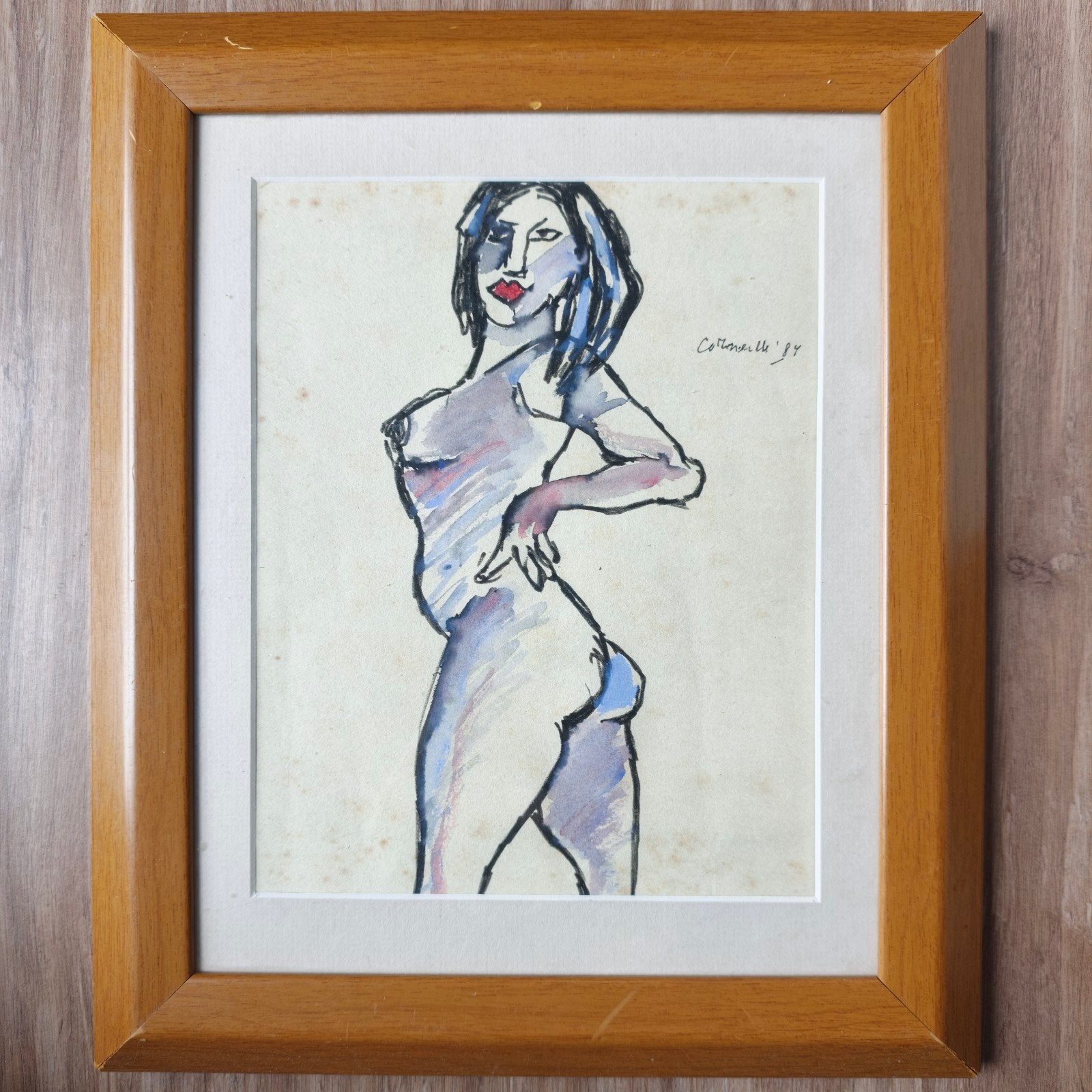 Corneille - Naakt (1984), Ophalen of Verzenden, Tekening, Gemengde techniek, Ingelijst