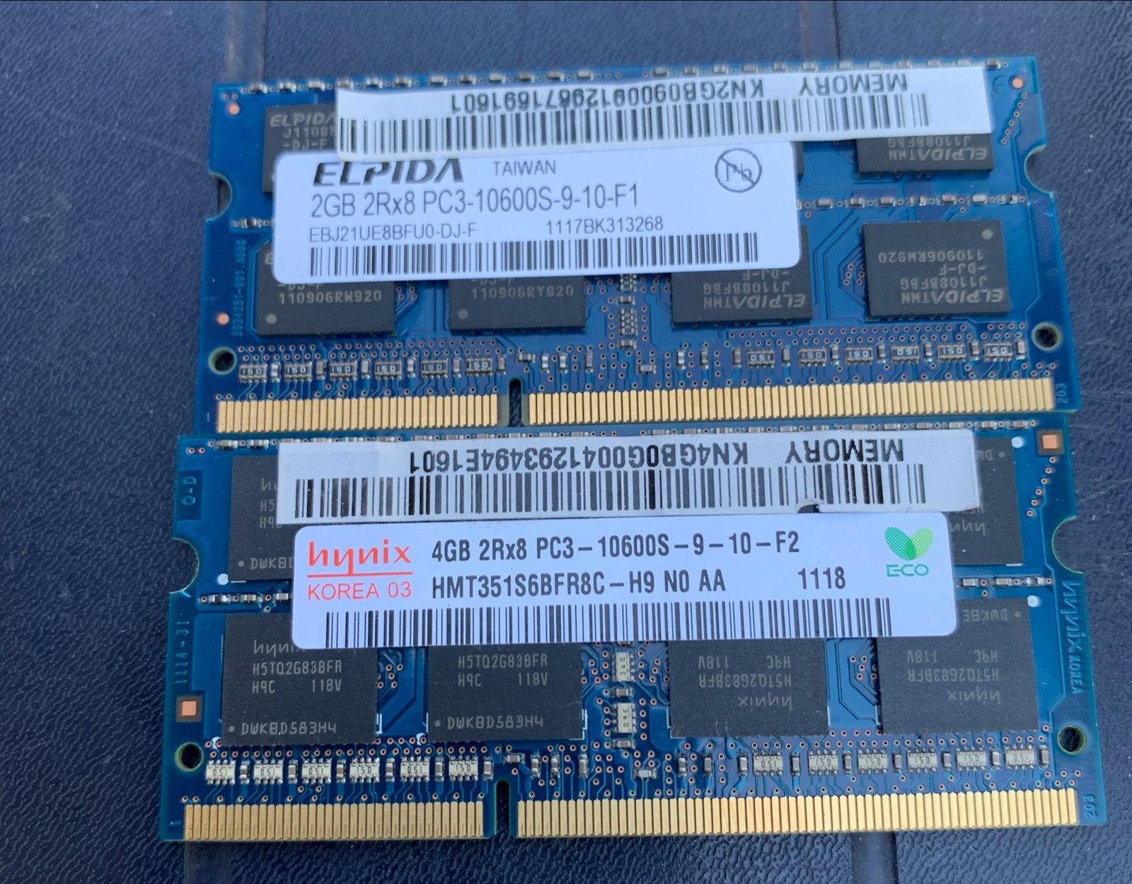 RAM Geheugen: 2GB Elpida PC3-10600S & 4GB Hynix PC3-10600S, Computers en Software, RAM geheugen, Gebruikt, DDR3, Ophalen of Verzenden