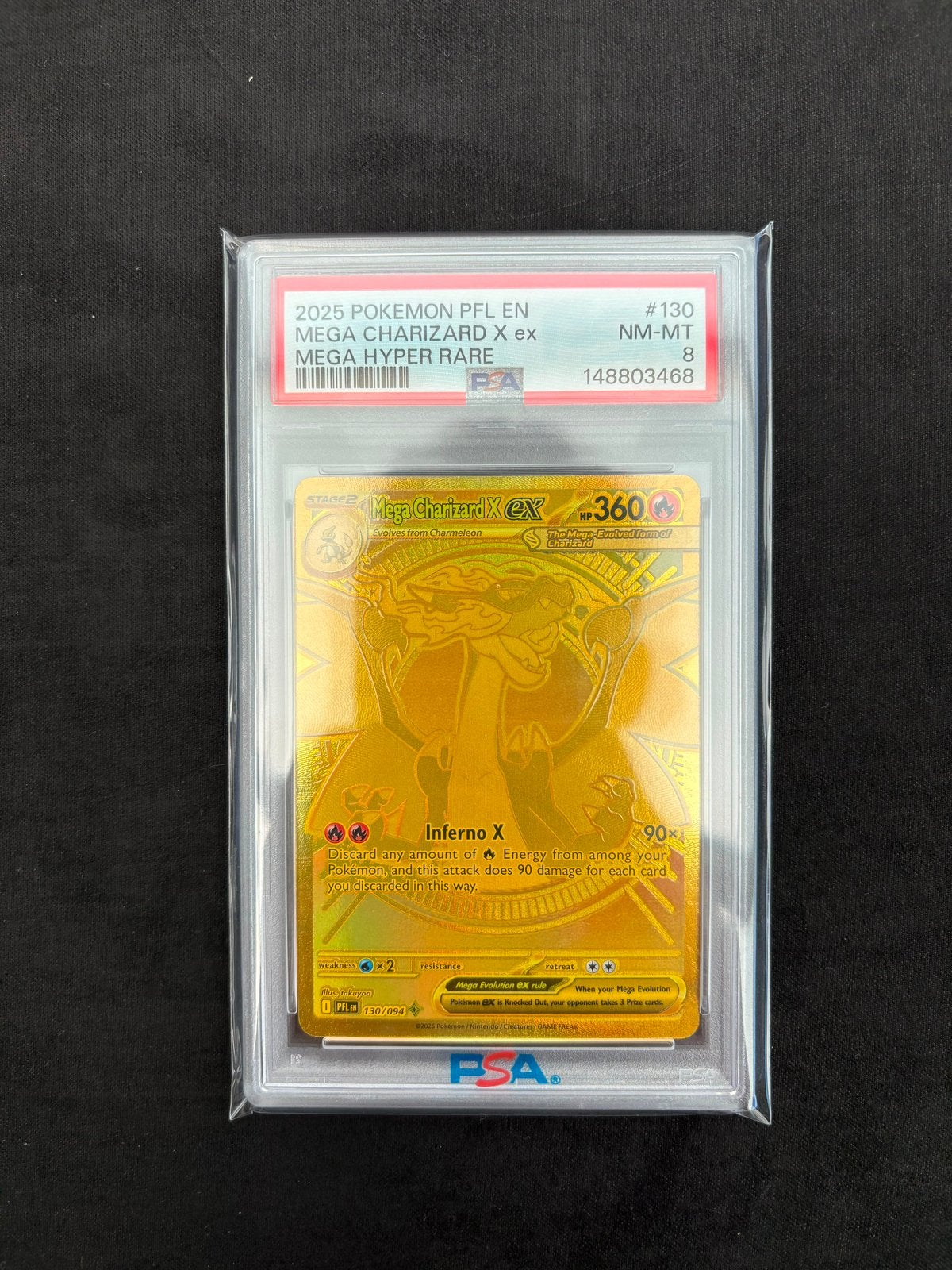 Mega Charizard X Ex 130 - PSA 8, Ophalen of Verzenden, Zo goed als nieuw