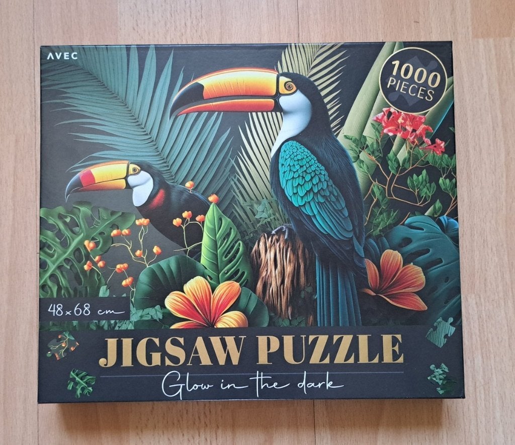 Glow in the Dark Jigsaw Leg Puzzel - Toekan (1x gemaakt), Ophalen of Verzenden, 500 t/m 1500 stukjes, Zo goed als nieuw, Legpuzzel