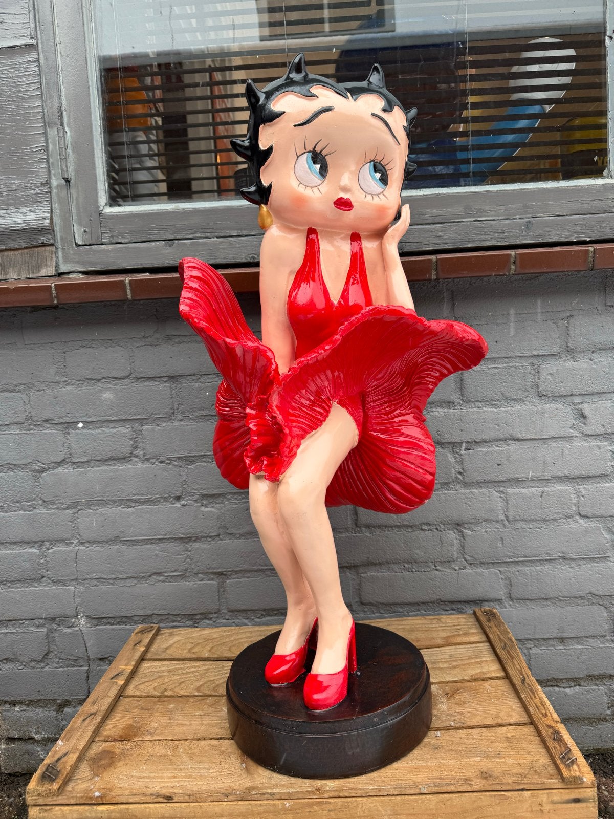 Grote Betty Boop Beeld in Rode Jurk - Marilyn Monroe Stijl, Ophalen, 50 - 100 cm, Beeld, Composieten