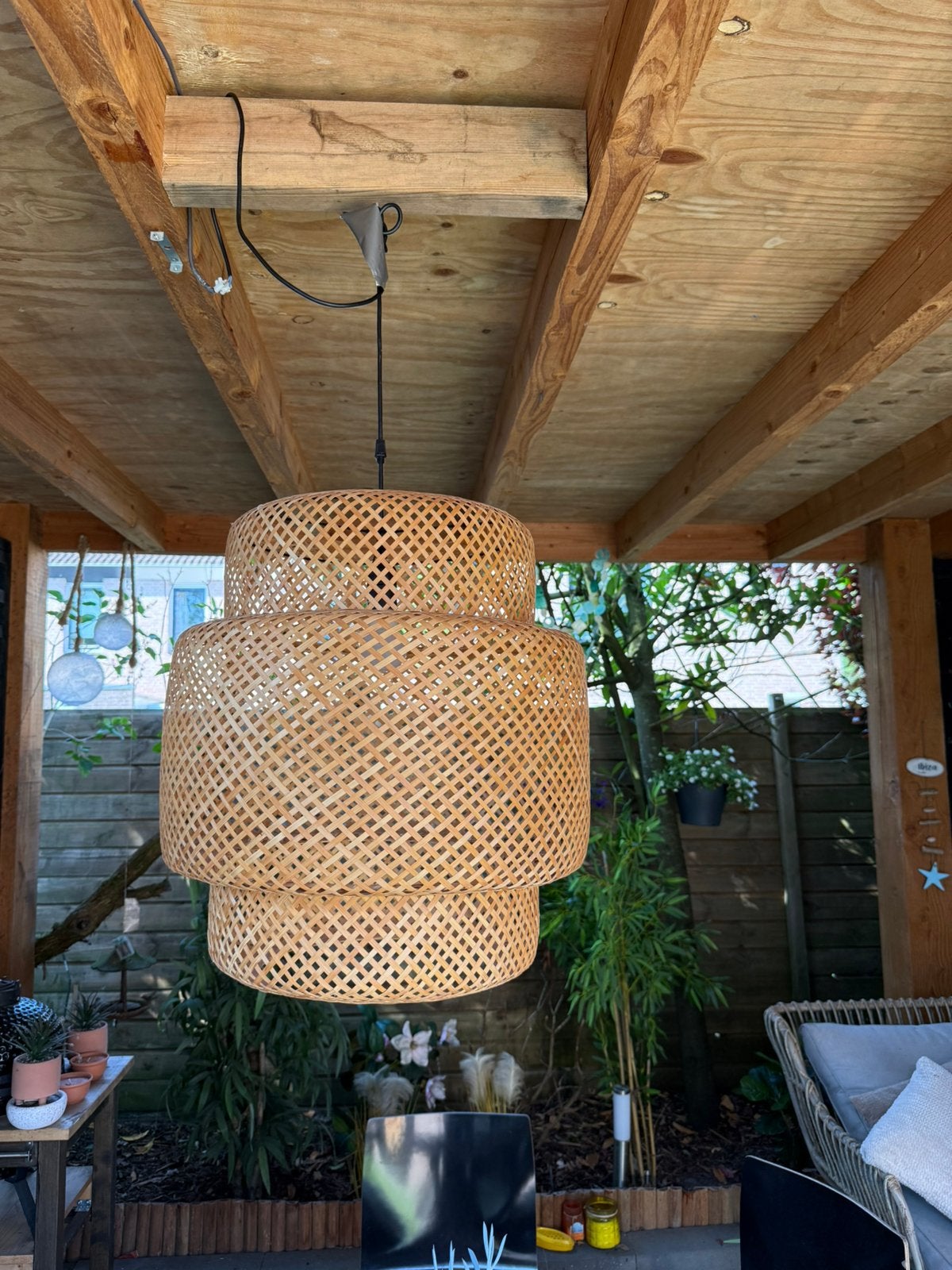 Grote rotan hanglamp, Huis en Inrichting, Lampen | Hanglampen, Ophalen, Zo goed als nieuw, Natuurlijk materiaal, Bohemian