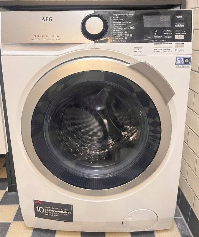 AEG 7000 Series KOMBI DualSense 8/5 Kg wasdroogcombinatie, 6 tot 8 kg, Ophalen, Zo goed als nieuw, Minder dan 85 cm
