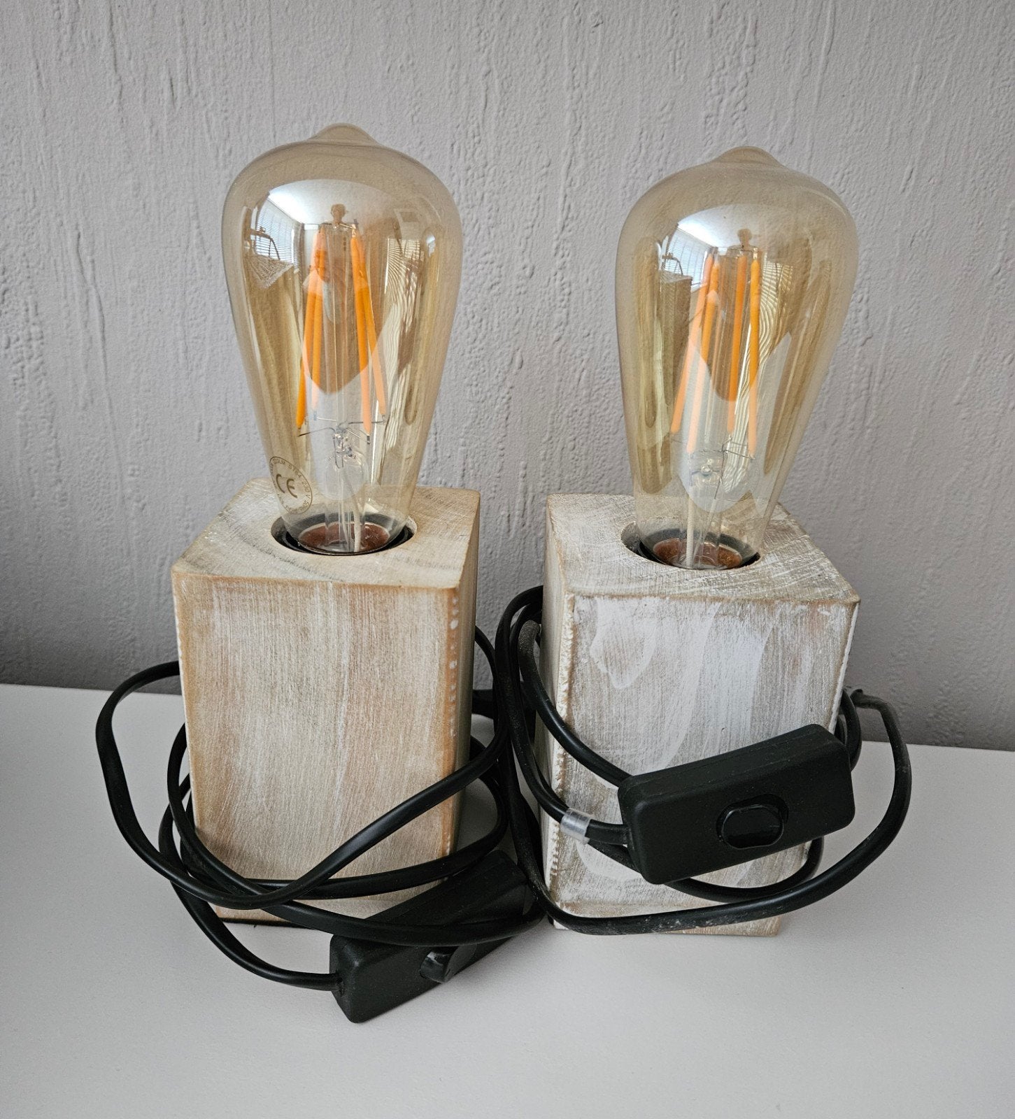Set van 2 Vintage Tafellampen met Edison LED Lampen, 25 cm, E27 (groot), Met schakelaar, Industrieel