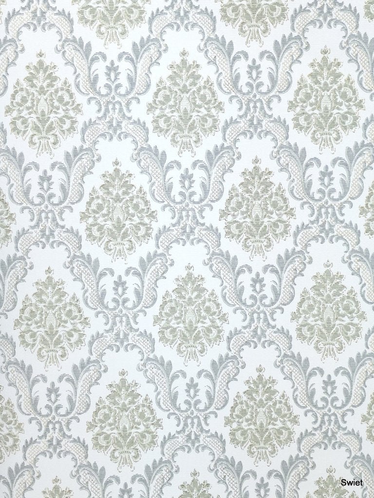 4707 barok vintage behang groen blauw wit 70s klassiek swiet, Ophalen of Verzenden, Groen