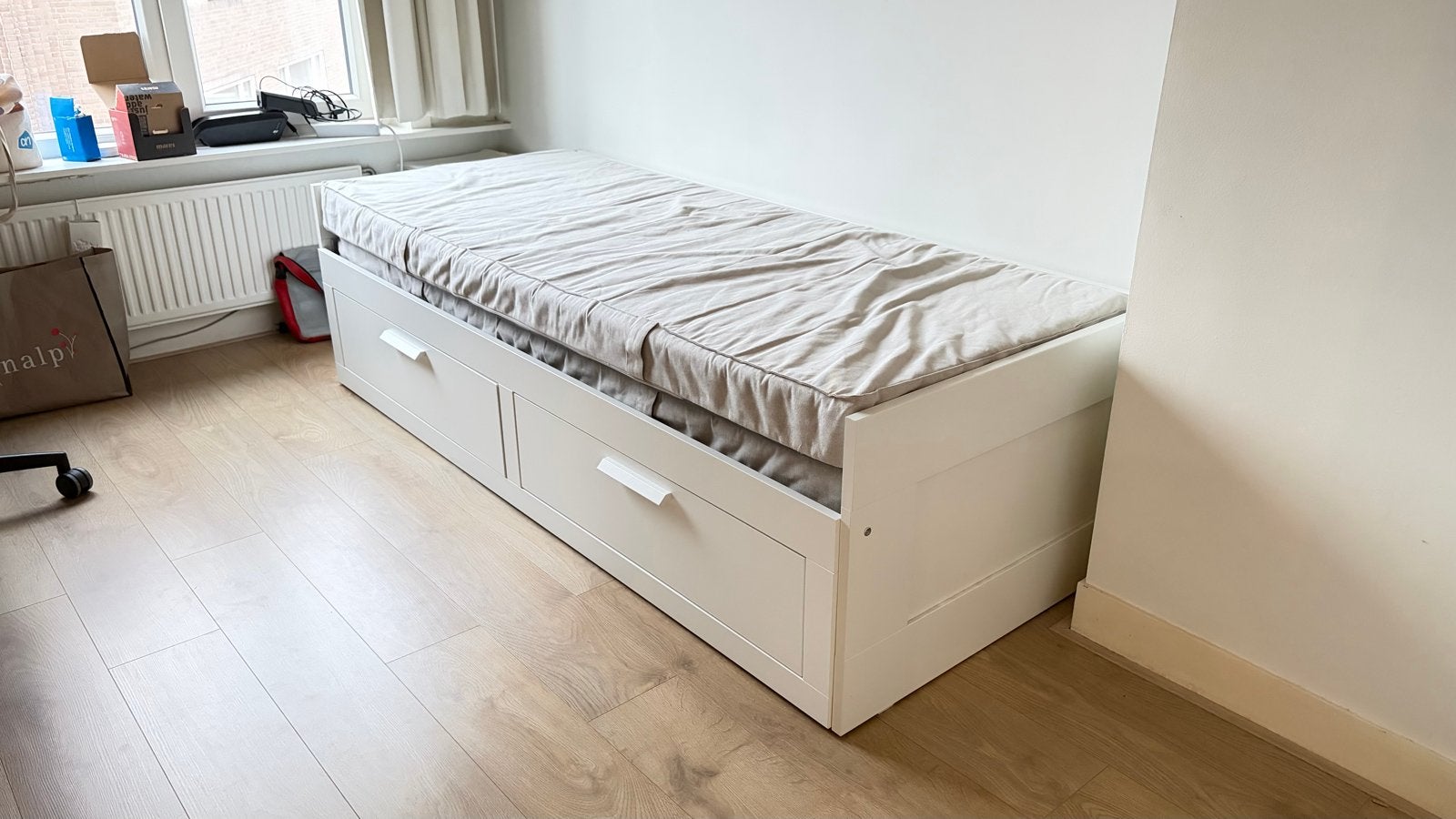 IKEA Hemnes bedbank met 2 matrassen en lades, Ophalen, Wit, Tweepersoons, 80 cm