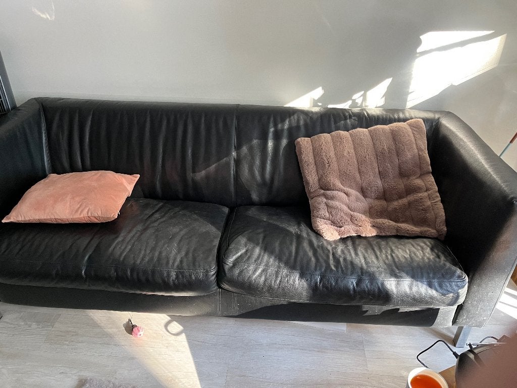Leren bank en stoel gratis afhalen, Huis en Inrichting, Ophalen, Gebruikt, Driepersoons, Rechte bank