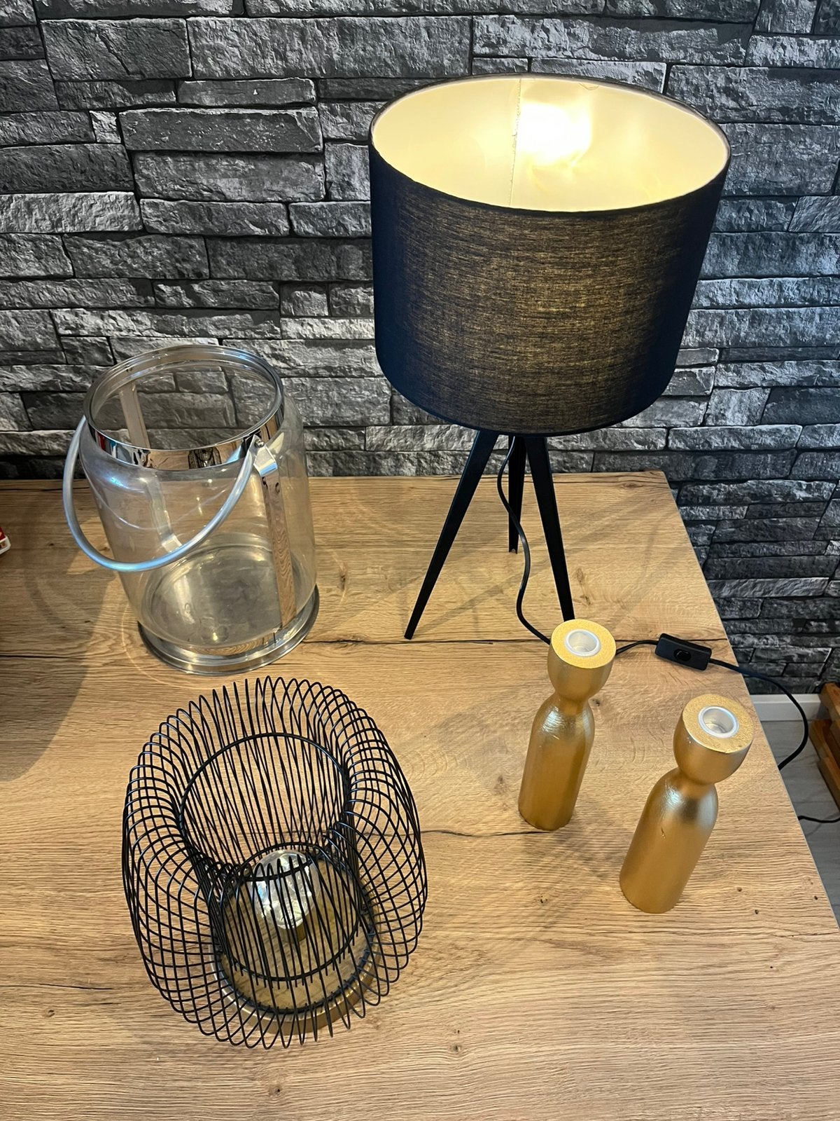 DIVERSE WOONACCESOIRES: TAFELLAMPEN, WINDLICHT, KANDELAREN, Zwart, Ophalen of Verzenden, Zo goed als nieuw, Glas