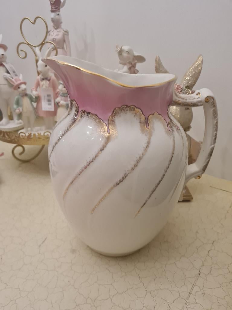 Vintage grote kan met roze rand, Antiek en Kunst, Ophalen of Verzenden
