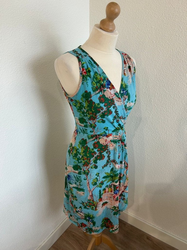 King Louie maat M turquoise zomer jurk 455, Maat 38/40 (M), Blauw, Ophalen of Verzenden, Zo goed als nieuw