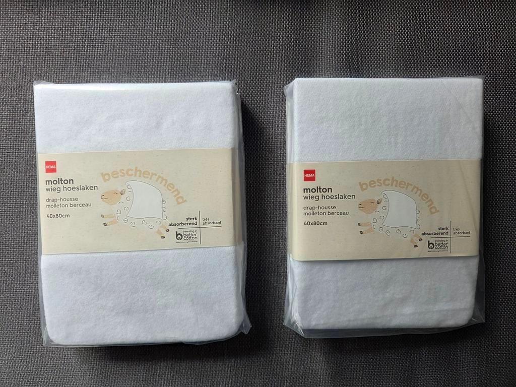 2x Hema Molton Wieg Hoeslaken 40x80cm - Nieuw, Kinderen en Baby's, Jongetje of Meisje, Nieuw, Ophalen of Verzenden, Wit
