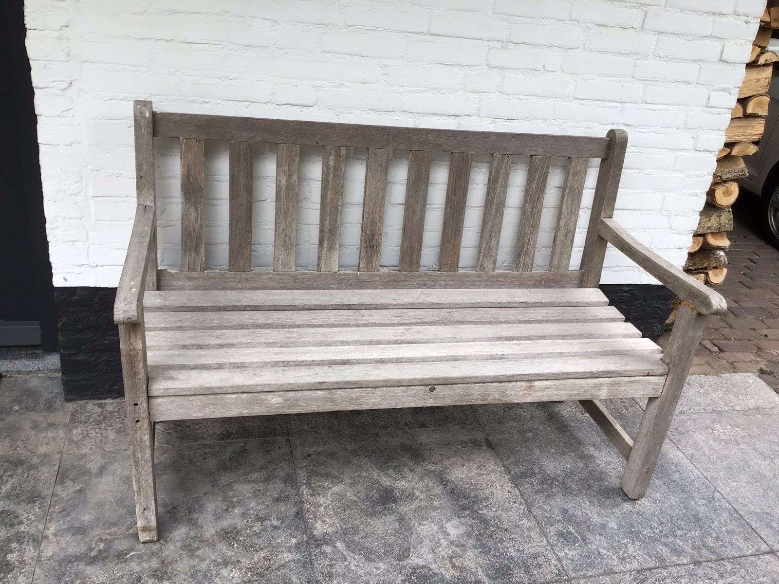 Teak tuinbank beetje wiebelig €25, Ophalen, Gebruikt