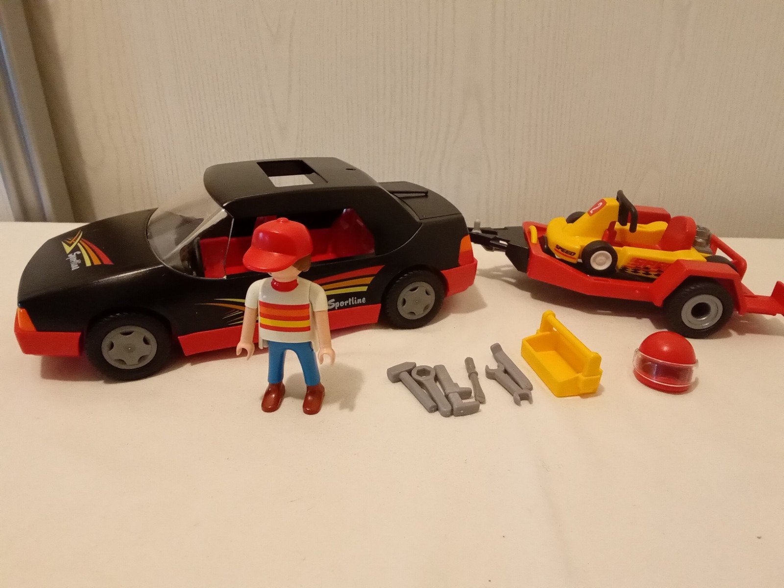 playmobil 4442 vintage auto met kart compleet, Gebruikt, Complete set, Voertuig, Ophalen of Verzenden
