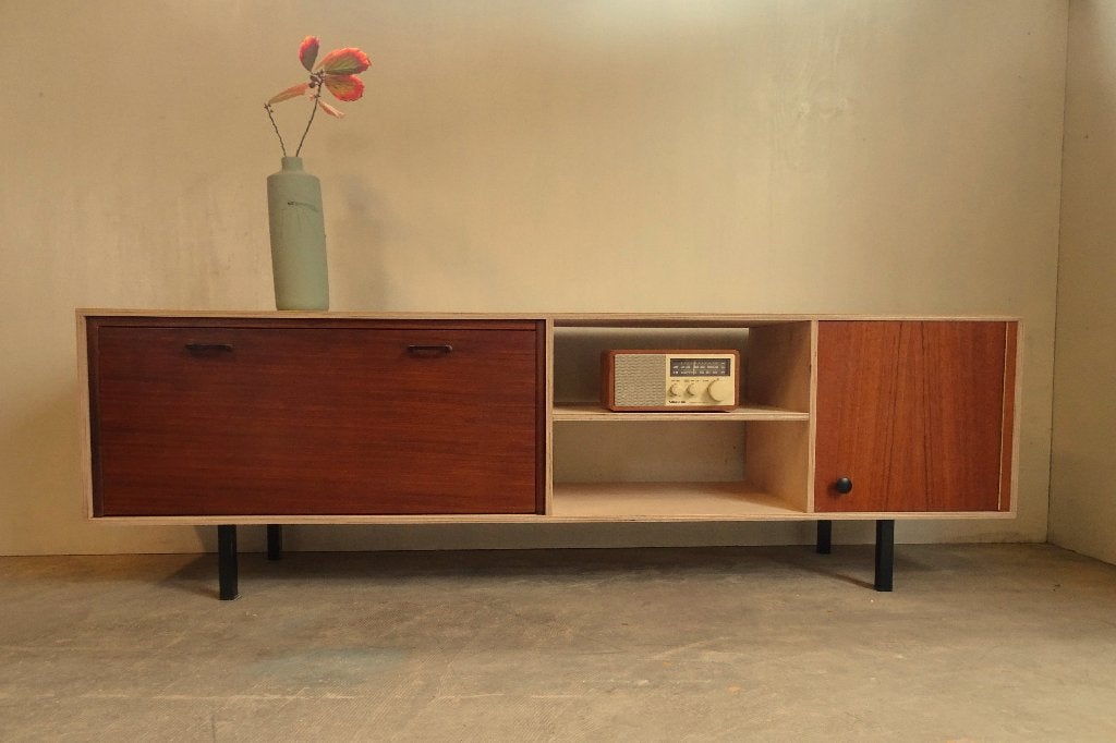 Vintage design, industriëel TV meubel / LP meubel, 150 tot 200 cm, Nieuw, Ophalen of Verzenden, Overige houtsoorten