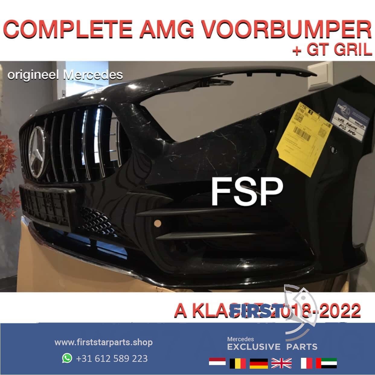 W177 Mercedes A Klasse 2020 AMG VOORBUMPER + GT GRIL COMPLEE, Gebruikt, -, Voor, Ophalen of Verzenden